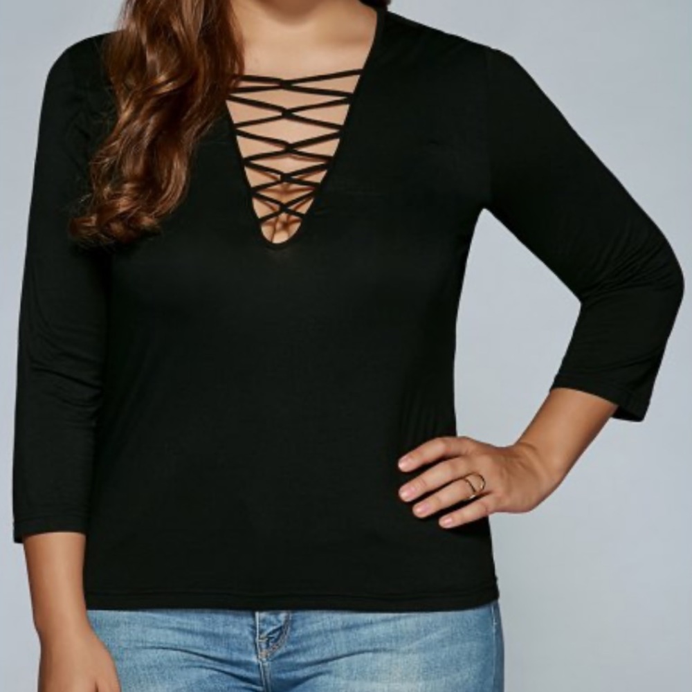 Black long sleeve top with string detailing